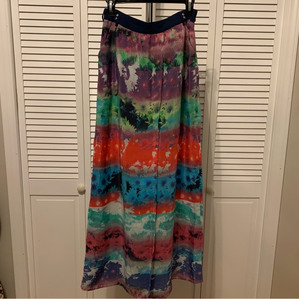 W118 by Walter Baker Rainbow Tie-Dye Maxi Skirt with Navy Waistband